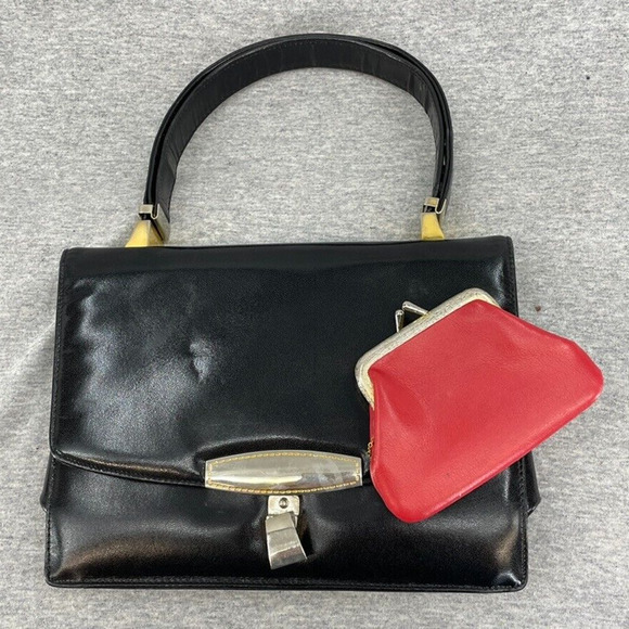 Vintage Koret Leather Purse Black Handbag Wallet Top Handle Shoulder Convertible - Picture 1 of 12